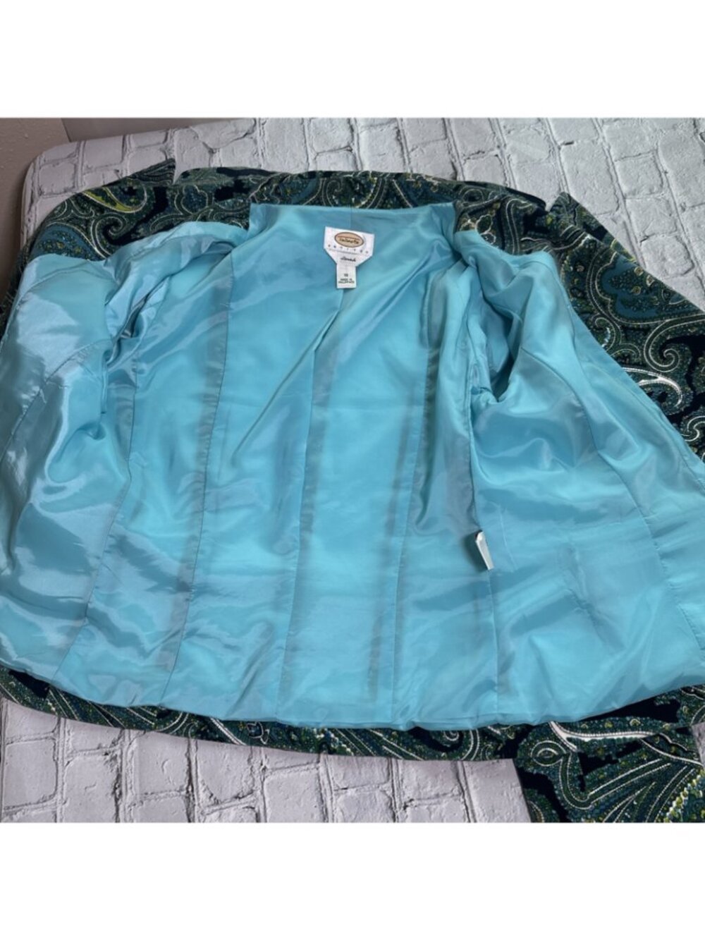 Vintage Talbots Size 10 Petite Paisley Printed Velvet Single Breasted Blazer - Picture 7 of 16